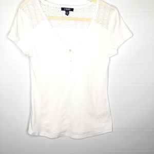 Chaps Crochet Inset Button Henley White Medium